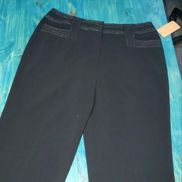 Nwt Black Stretch Dress Pants Silver Stitching Size 6 - Picture 1 of 5